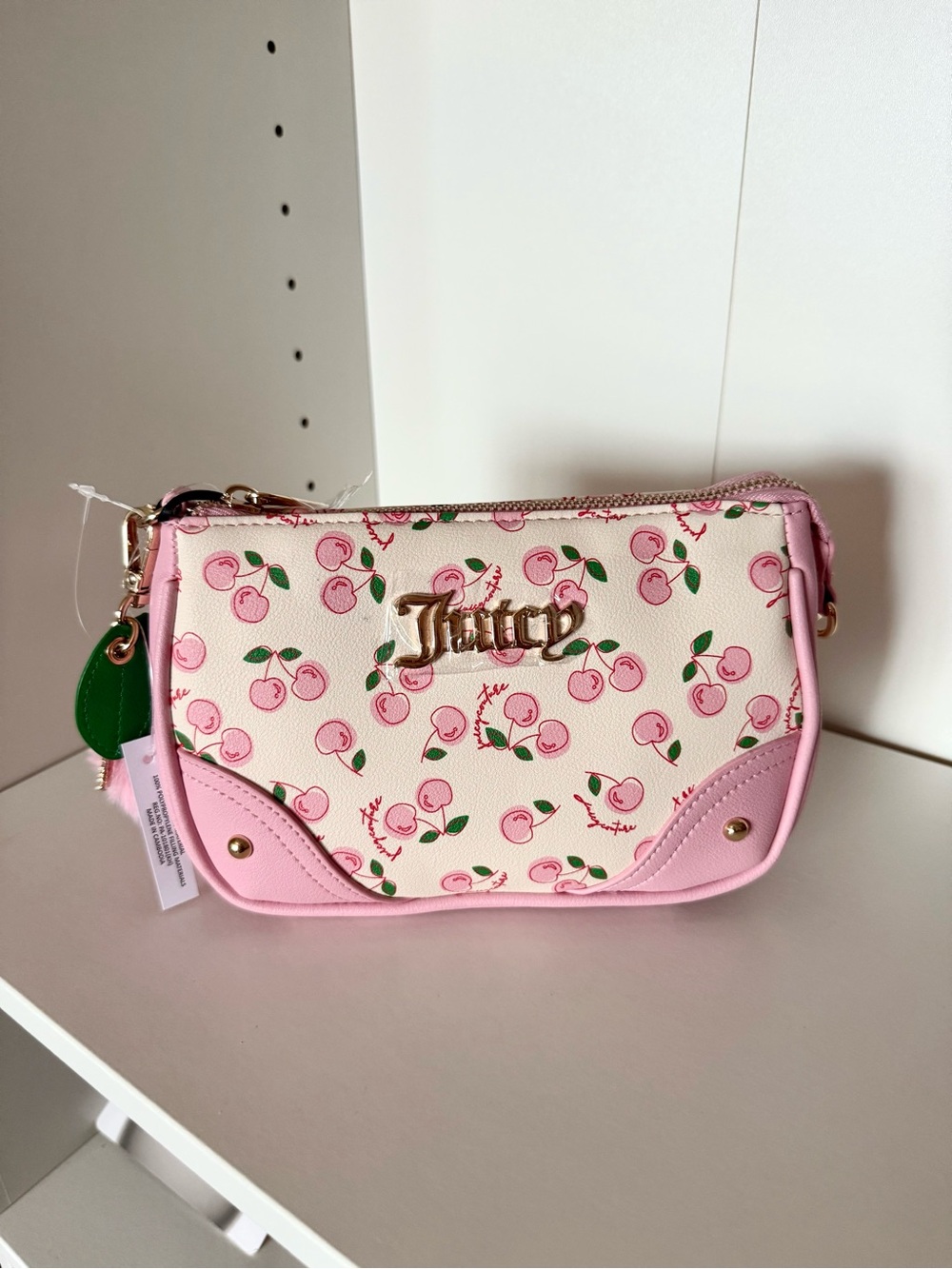 Juicy Couture “Cherry Girl” Pink Cherry Print Wristlet with Gold Logo